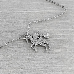 Sparkling Unicorn Necklace 925 Sterling Silver CZ - Syleane