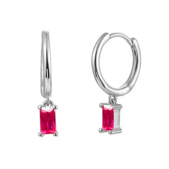 925 Sterling Silver Pink Baguette Hoop Earrings – Colorful Zircon | Syleane