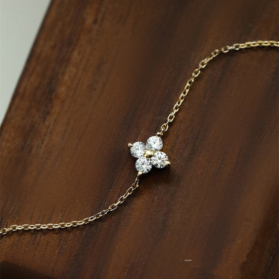 Mini Flower Zircon Bracelet in 925 Silver – Gold Plated by Syleane