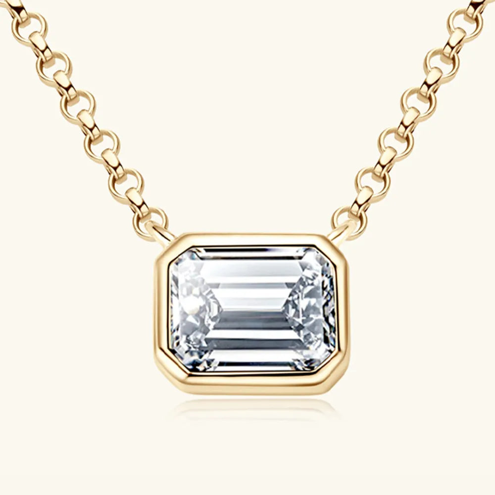 1 Carat Emerald-Cut Moissanite Bezel Necklace 925 Sterling Silver | Syleane