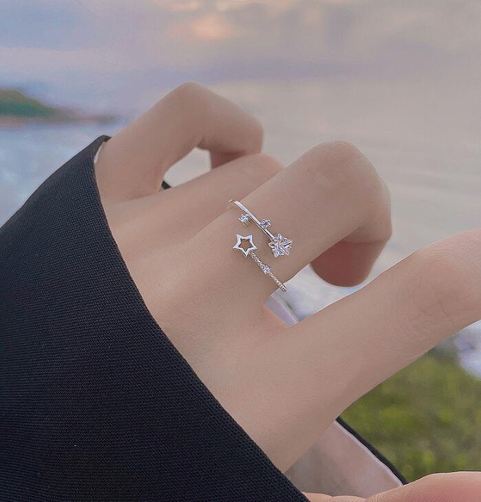 Celestial Star Open Ring in 925 Sterling Silver – Zircon Adjustable | Syleane