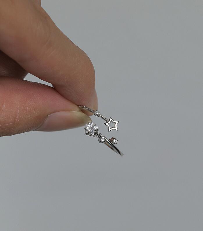Celestial Star Open Ring in 925 Sterling Silver – Zircon Adjustable | Syleane