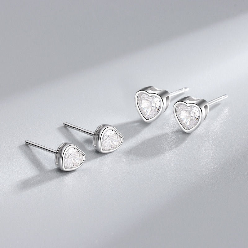 925 Sterling Silver Heart Zircon Stud Earrings – Minimal & Elegant | Syleane