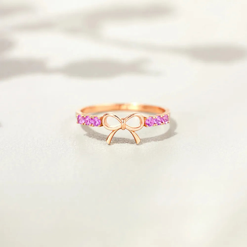 Rose Gold Bow Ring with Pink Zircon in 925 Sterling Silver – Syleane