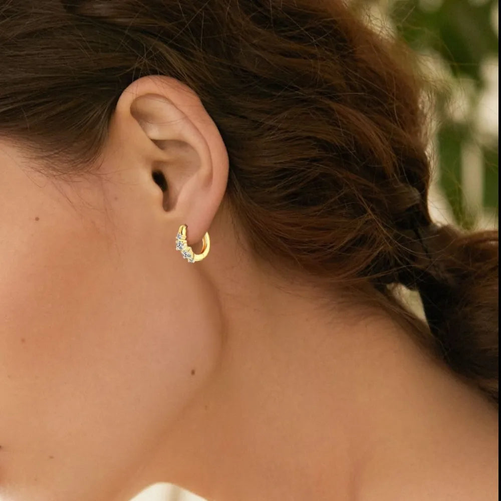 Moissanite Huggie Earrings in 925 Silver – 14k Gold Plated by Syleane