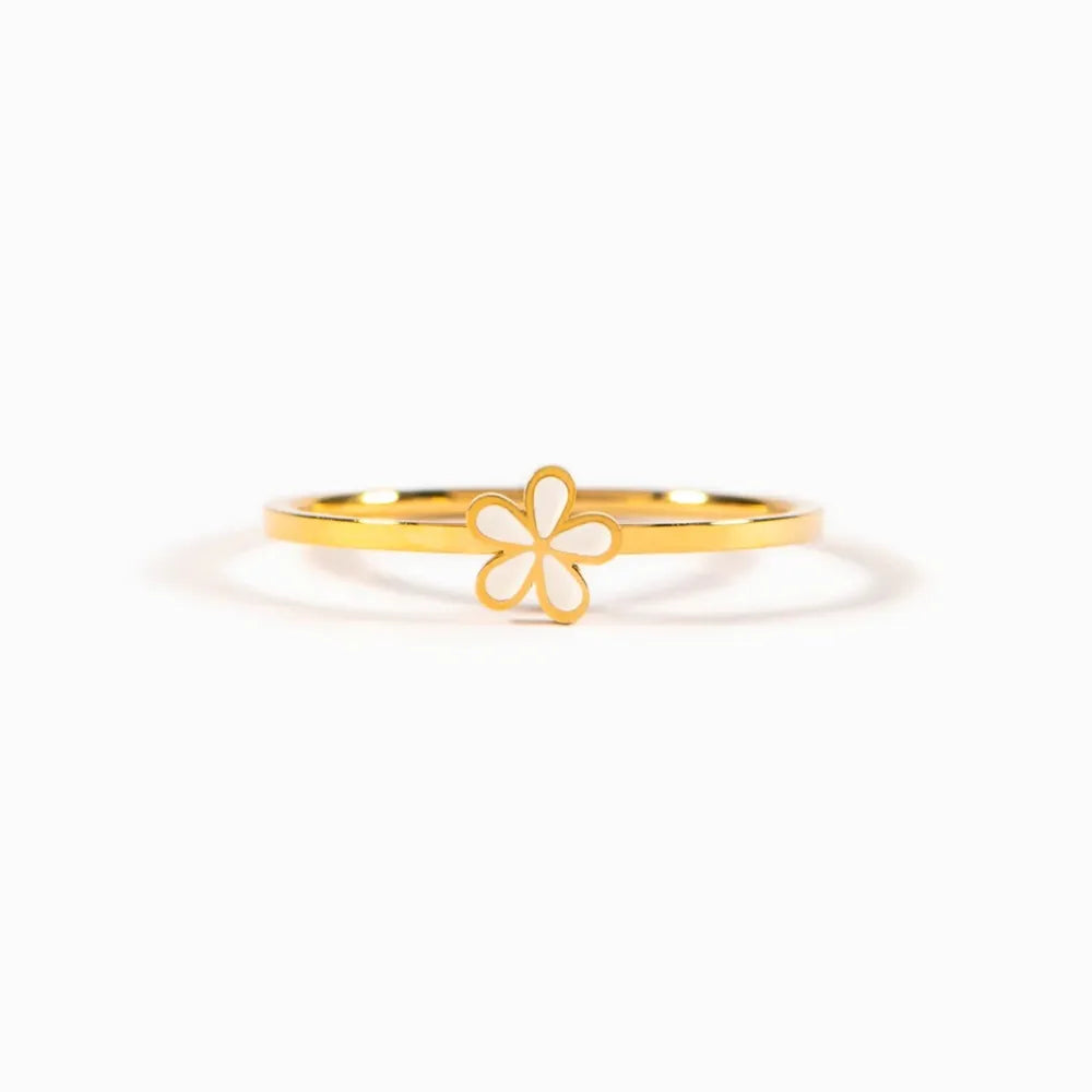 Dainty Gold Enamel Flower Ring in 925 Silver – Syleane