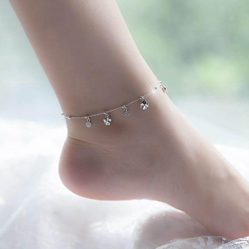 925 Sterling Silver Four‑Leaf Clover Anklet – Lucky Charm Anklet | Syleane