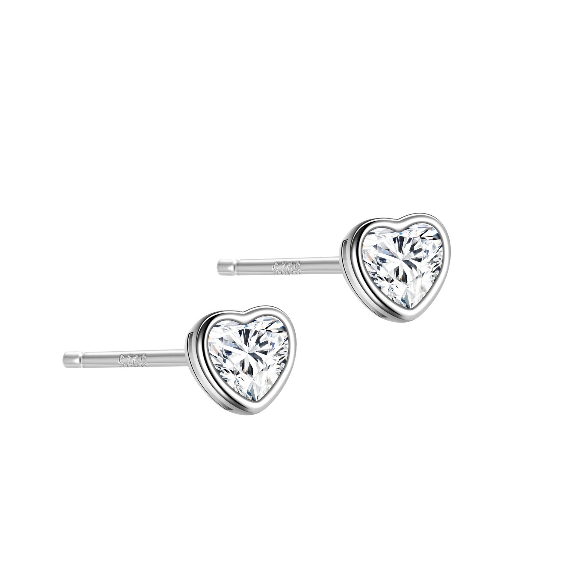 925 Sterling Silver Heart Zircon Stud Earrings – Minimal & Elegant | Syleane