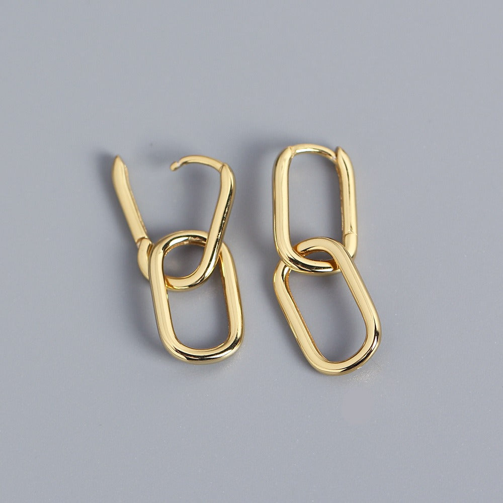 925 Sterling Silver Oval Link Drop Earrings – Minimal Gold Plated | Syleane