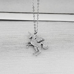 Sparkling Unicorn Necklace 925 Sterling Silver CZ - Syleane