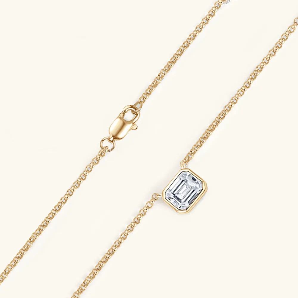 1 Carat Emerald-Cut Moissanite Bezel Necklace 925 Sterling Silver | Syleane