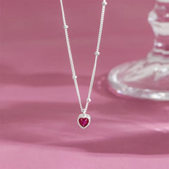 925 Sterling Silver Red Heart Necklace – Delicate Chain by Syleane