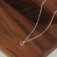 925 Sterling Silver Red Heart Necklace – Delicate Chain by Syleane