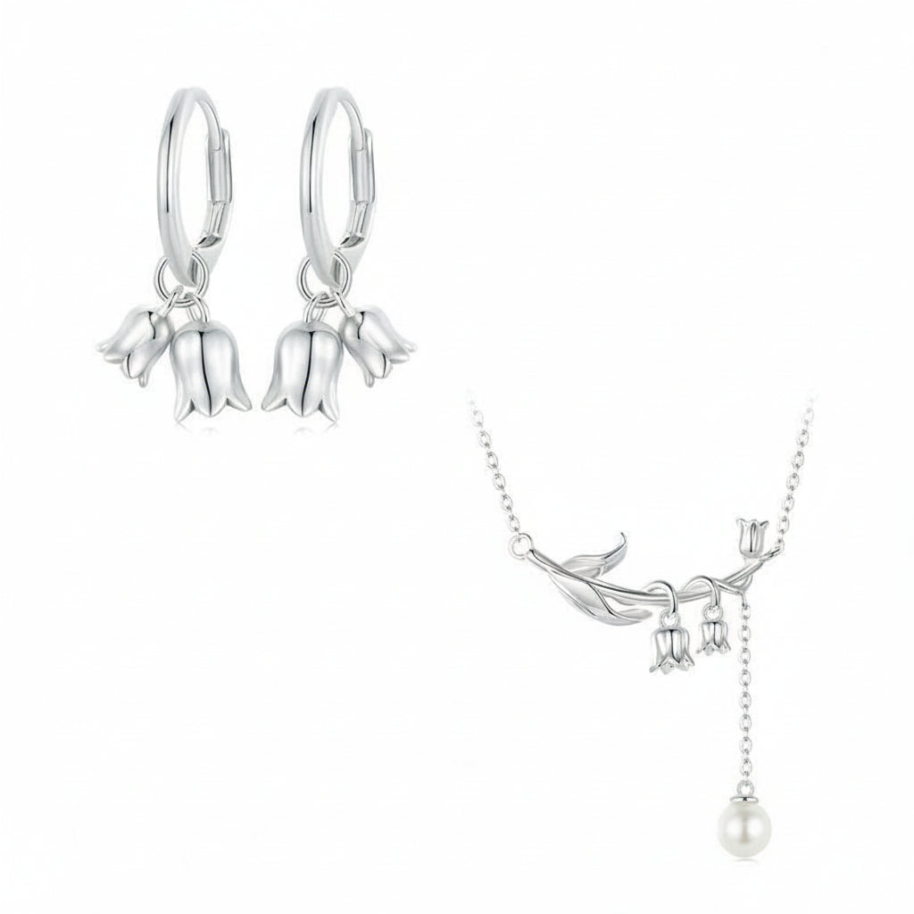 925 Silver Bellflower Necklace & Earrings Set – Syleane