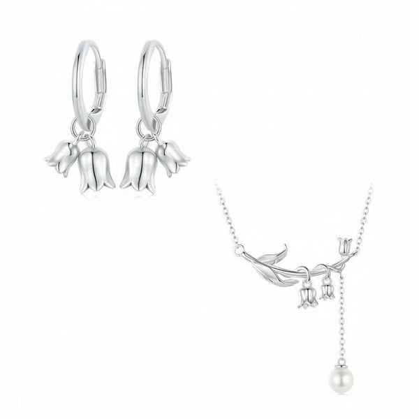 925 Silver Bellflower Necklace & Earrings Set – Syleane