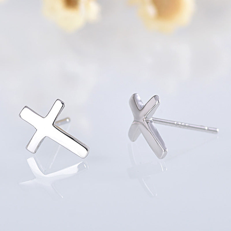 Minimalist Sterling Silver Cross Stud Earrings – Syleane