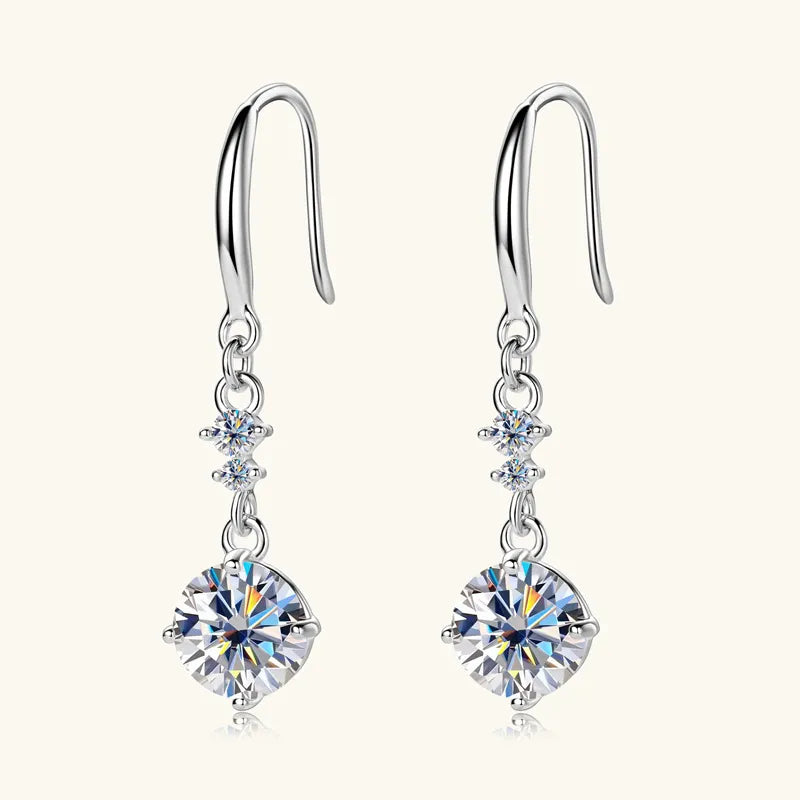 2 ct Moissanite Drop Earrings in 925 Sterling Silver – Elegant Dangle Hoops | Syleane