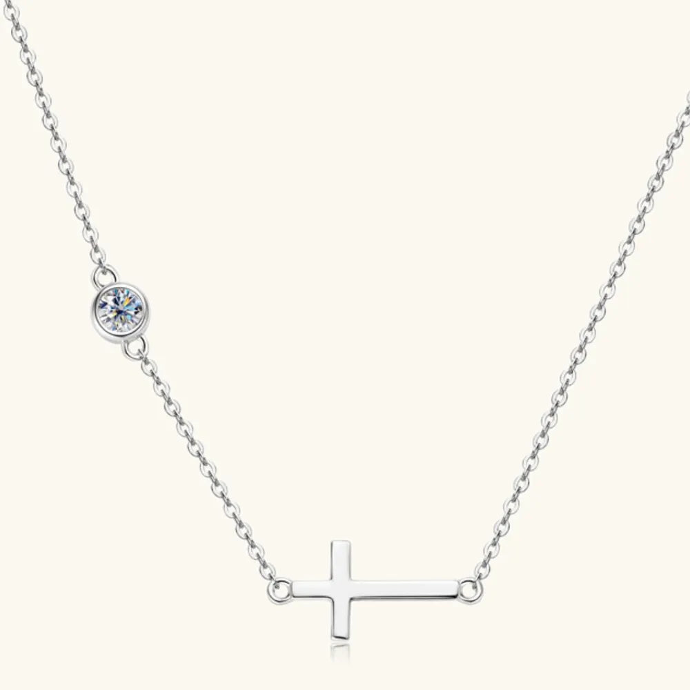 925 Sterling Silver Moissanite Cross Necklace – Elegant Pendant | Syleane