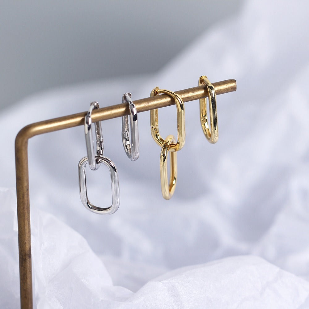 925 Sterling Silver Oval Link Drop Earrings – Minimal Gold Plated | Syleane