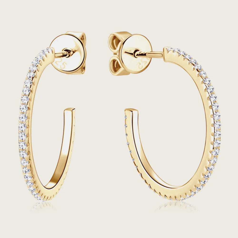 Moissanite Pavé C-Hoop Earrings in 925 Sterling Silver – Syleane