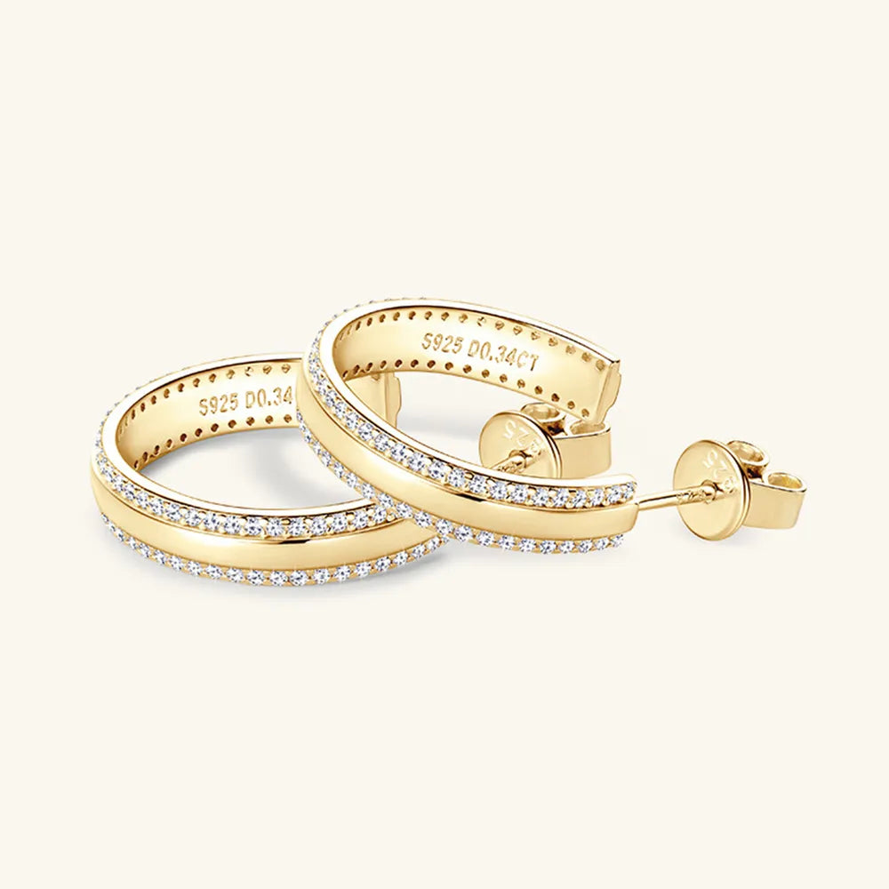 Gold Moissanite C-Hoop Earrings 925 Sterling Silver – Syleane