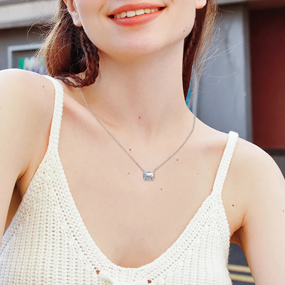 1 Carat Emerald-Cut Moissanite Bezel Necklace 925 Sterling Silver | Syleane