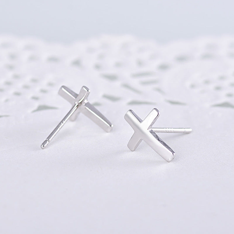 Minimalist Sterling Silver Cross Stud Earrings – Syleane