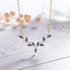 Blue Leaf Antler Necklace in 925 Silver – Gold Plated by Syleane