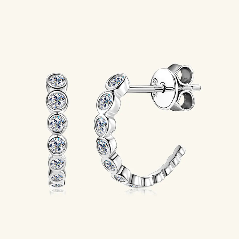 925 Sterling Silver Moissanite C-Hoop Earrings – Small Everyday Hoops | Syleane