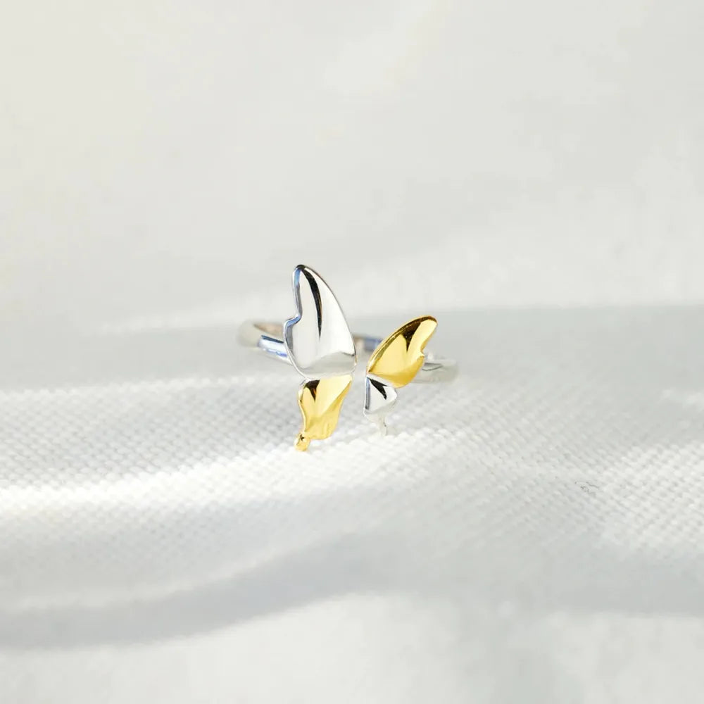 Two-Tone Butterfly Ring 925 Sterling Silver Adjustable – Syleane