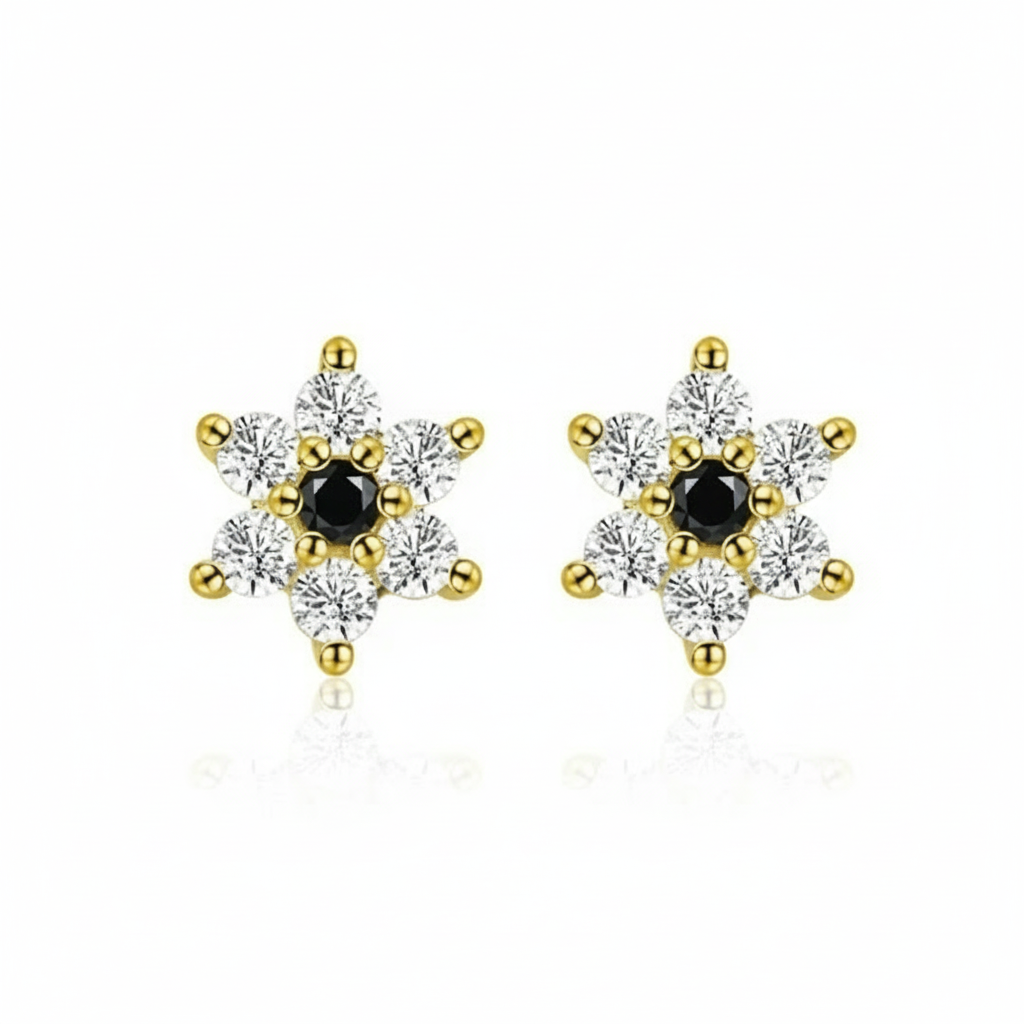 925 Sterling Silver Flower Stud Earrings – Gold-Plated Zirconia Daisy