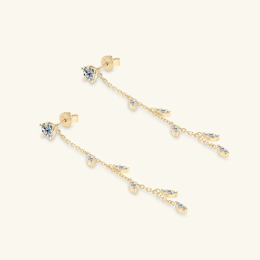 1.38 Carat Moissanite Leaf Drop Earrings 925 Silver Gold | Syleane