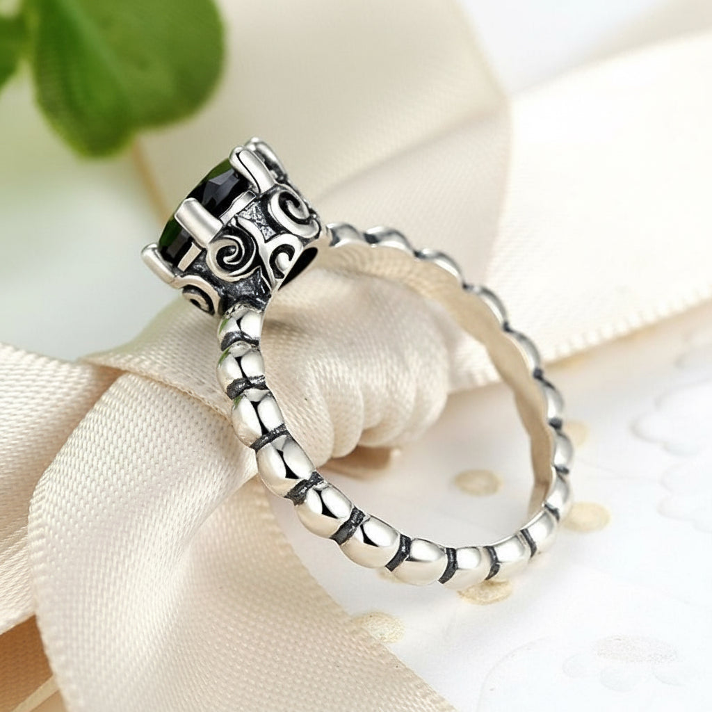 Black Cubic Zirconia Solitaire Ring in 925 Silver – Syleane