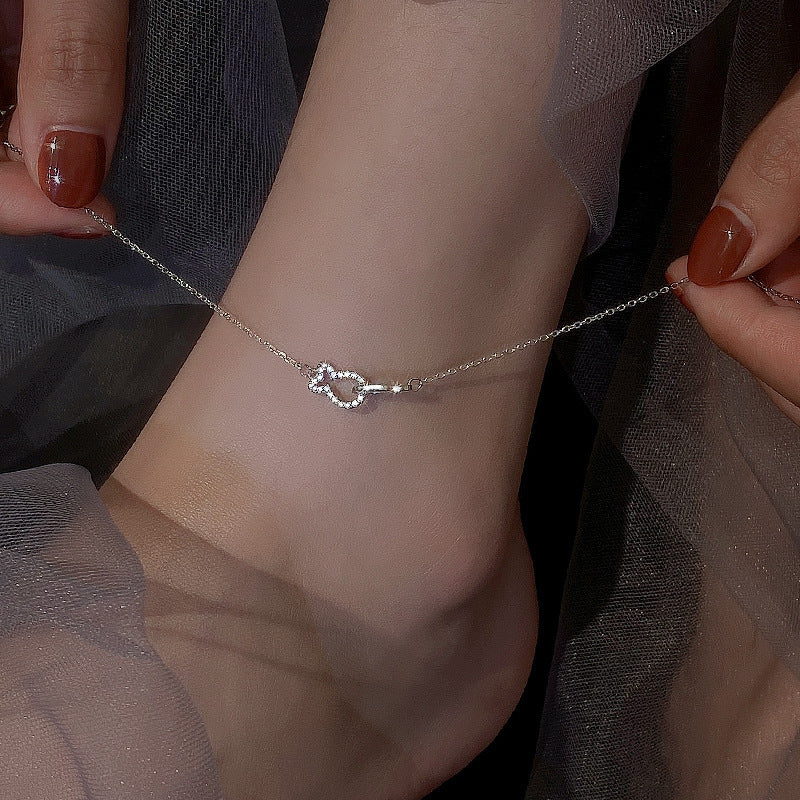 925 Silver Kissing Fish Anklet – Dainty White-Gold Chain by Syleane