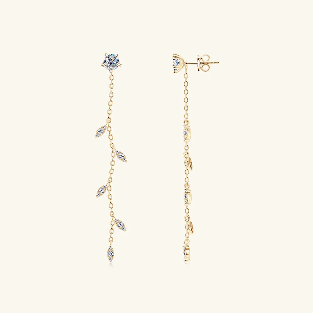 1.38 Carat Moissanite Leaf Drop Earrings 925 Silver Gold | Syleane