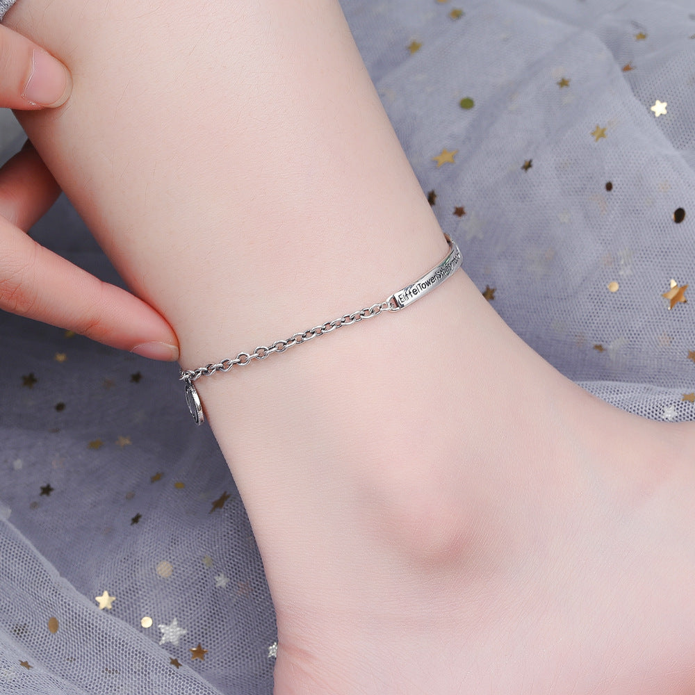 925 Sterling Silver Bar Anklet – Delicate Chain by Syleane