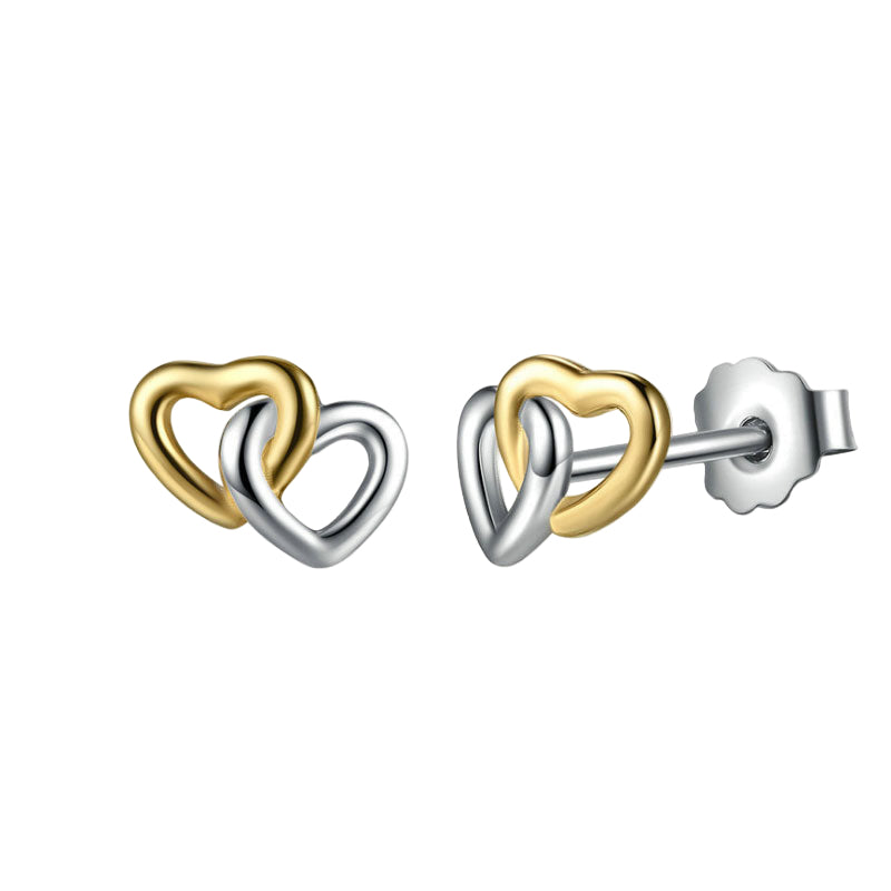 925 Silver Double Heart Stud Earrings – Gold & Silver by Syleane
