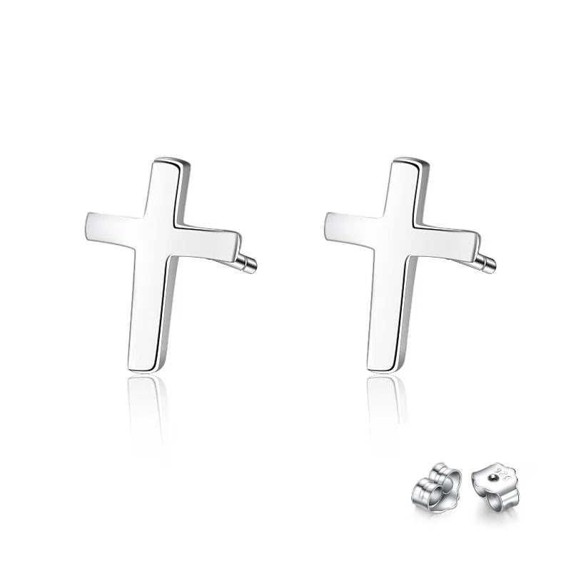 Minimalist Sterling Silver Cross Stud Earrings – Syleane