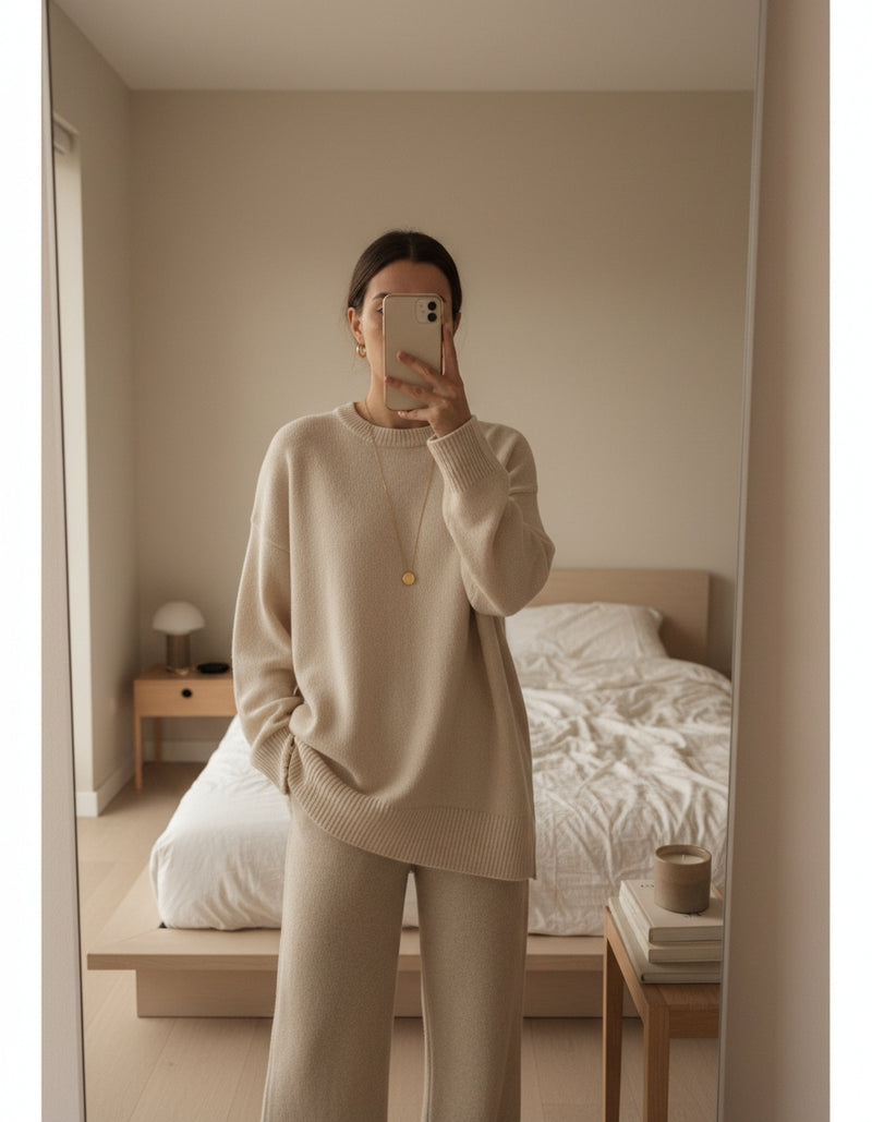 Layered gold necklaces on neckline