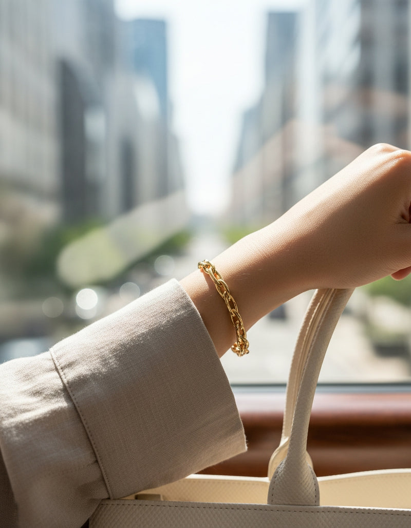 Bracelet stack on wrist with watch
